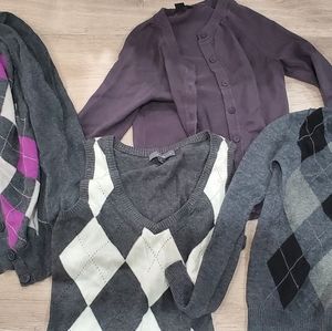 set of 4 pieces Forever 21 xs s grey cardigan vest argyle print euc vintage 90's